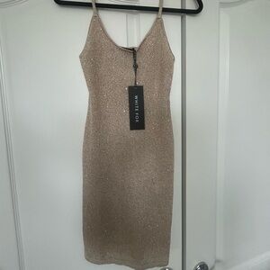 White Fox Boutique Shimmering Beige Mini Dress